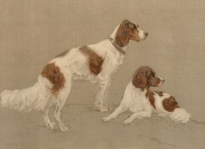 Hugh Cameron Rose (1909-1937), a study of two dogs, charcoal and pastel, signed, 12.25" x 17" (31