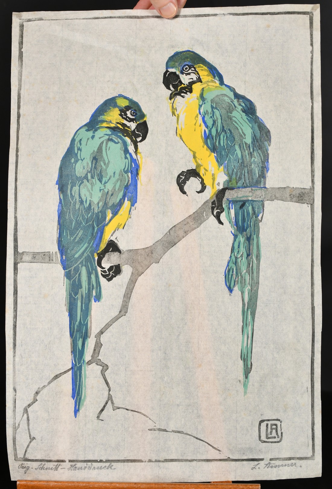 Karoline / Lina Ammer (1871-1935) German, two parrots, colour woodcut, signed and inscribed in - Image 2 of 3