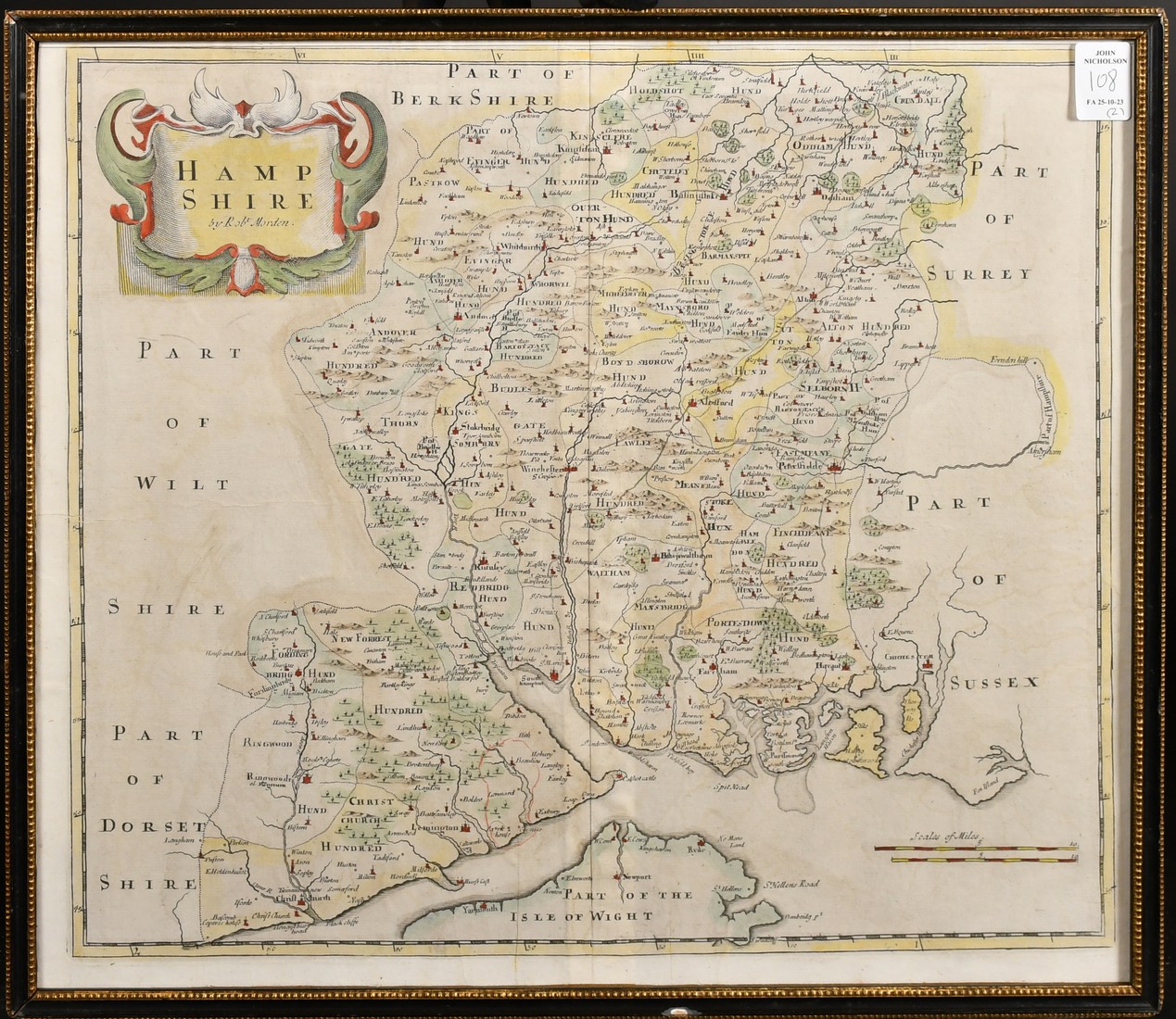 C. Smith (early 19th Century) A hand coloured engraved map of Hampshire, 19" x 17", (48.5x43cm) - Image 2 of 4