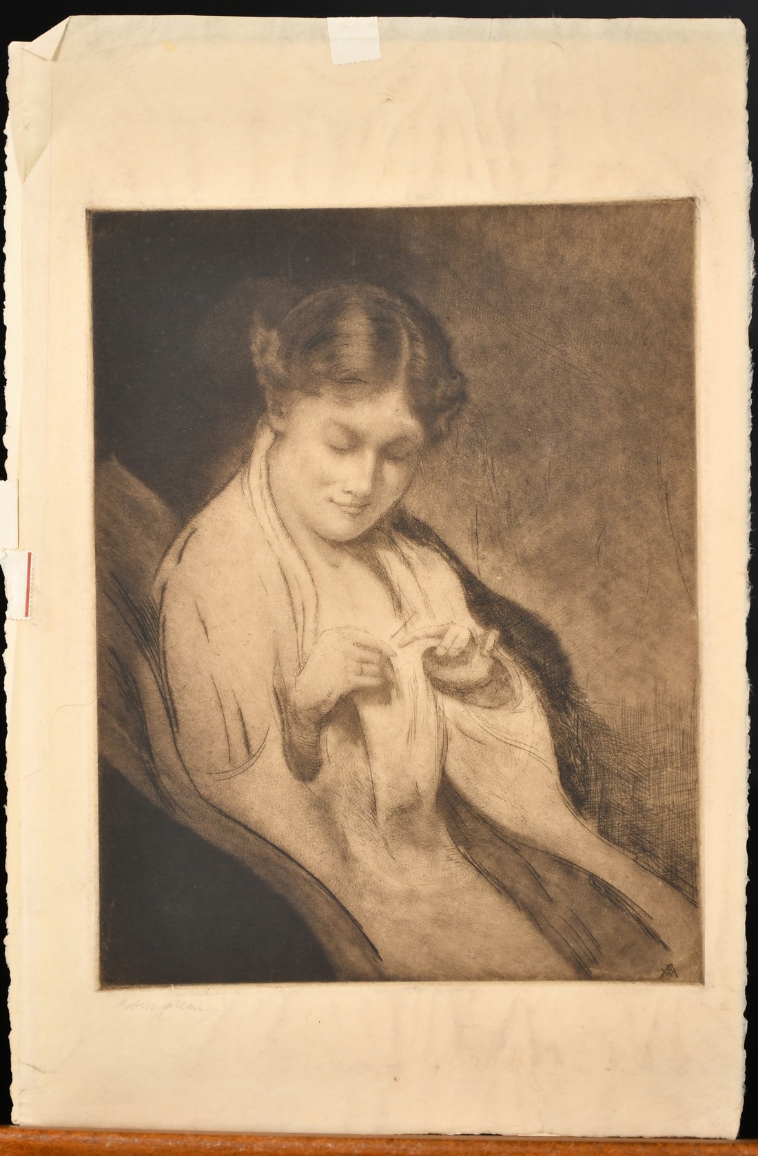 Robert Weir Allan (1852-1942) a study of a lady knitting, etching signed in pencil, plate size 9" - Image 2 of 3