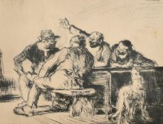 After Blampied, An etching, 'Tonnerre de Brest', men and a dog in an interior, published by