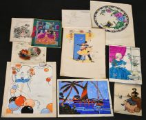 A small collection of original artwork for greetings cards etc, mainly in the Art Deco style,
