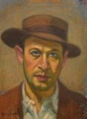 Continental School, 20th Century, a head study of a man in a hat, pastel, indistinctly signed, 16" x