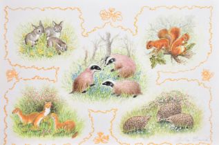 Ella Bruce (20th Century), British wildlife set in cartouches, watercolour, signed, 7" x 10" (18 x