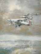 V. Fitz-Gerald (20th Century) two of scenes of R.A.F. biplanes in action, watercolour and gouache,