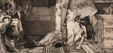 Rajon after Alma Tadema, A classical interior scene with figures, etching, signed in pencil by