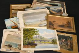 A large collection of miscellaneous 19th and 20th Century drawings and watercolours, unframed, (q).