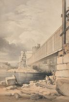 G. Hawkins, 'Conway Tubular Bridge, a 19th Century lithograph published by Day and Son, 19.75" x 13"