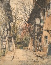 Luigi Kasimir (1881-1962) Austrian, Schubert's birthplace, etching in colour, signed in pencil and