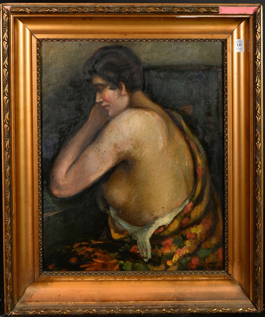 Early 20th Century French School, study of a female figure, oil on board, indistinctly signed, 23" x - Image 2 of 4