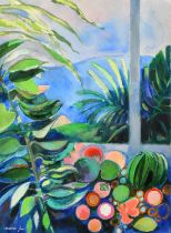 Maurice Genis, French School, fruit and foliage in a tropical setting, watercolour, signed, 30" x