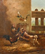 L. Gerard (late 19th Century), a pair of oil on canvas scenes of dogs in a farmyard with ducks and
