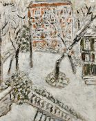L. Bollin (Mid-20th Century French School), study of a town square under snow, oil on canvas,