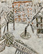 L. Bollin (Mid-20th Century French School), study of a town square under snow, oil on canvas,