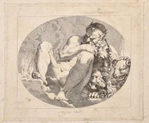 Oliver Dauphin after Annibale Carracci, 'Pluto with Cerberus', etching 4" x 5", (10x12.5cm) and