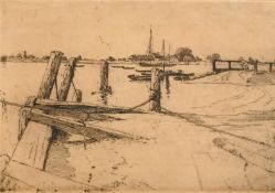 Edward Millington Synge, an estuary scene, plate size 3.75" x 5.5" (9.5 x 14cm), along with an