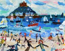 Alan Furneaux (b. 1953) British, 'St Michaels Mount on a Weekend', oil on board, signed, 8" x 10" (