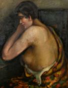 Early 20th Century French School, study of a female figure, oil on board, indistinctly signed, 23" x