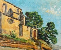 Mid-20th Century French School, a view of buildings on a hillside, oil on canvas, 21.25" x 25.5" (54