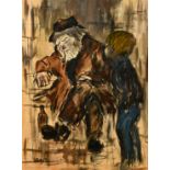 Roger Peronnet, French School, Circa 1964, a young child consoling an elderly male figure slightly