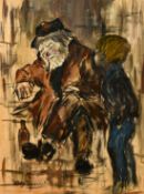Roger Peronnet, French School, Circa 1964, a young child consoling an elderly male figure slightly