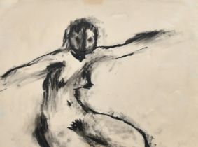 R. Blake (20th Century), A stylized nude figure, charcoal and wash, signed in pencil, 14.75" x 19.