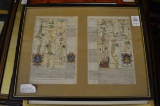 Part hand coloured strip map of Hampshire and Surrey together with various other paintings and