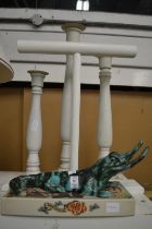 Pottery crocodile, cd set, decorative candlesticks.