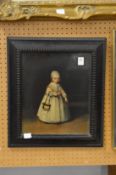Portrait of a young girl wearing a white dress, colour print, in a ripple moulded frame.
