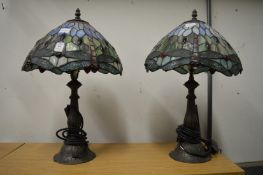 A pair of tiffany style table lamps.