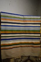 A flat weave Kelim of striped design 186cm x 105cm.