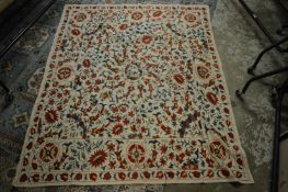 A good Arts and Crafts style Eastern cotton, floral and fish woven throw or wall hanging 180cm x