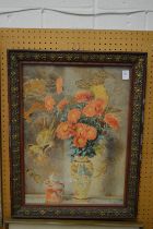 J D Newham, Still life of orange daisies in a porcelain vase, watercolour, signed.