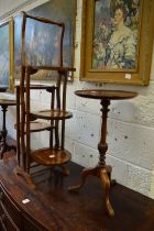 A mahogany folding cake stand and a tripod table.