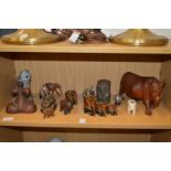 Model elephants and other items.