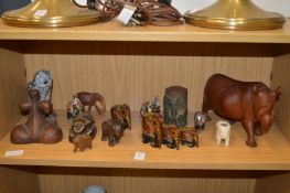 Model elephants and other items.