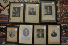 A small group of engravings depicting male portraits to include Sir Peter Parker, Nelson and