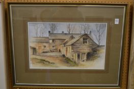 B E Theobald, Rural scene with farm buildings, watercolour, signed.