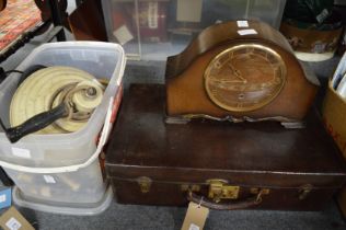 Suitcase, mantle clock and other items.