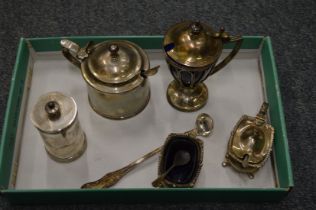 A quantity of silver condiments etc.