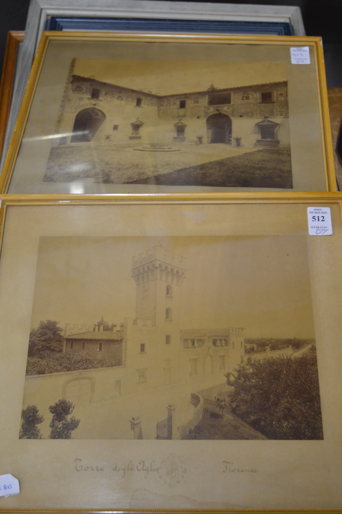 A pair of photographic prints of Florence and other items.