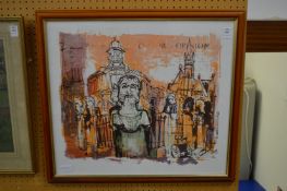 Abstract print depicting Oxford scenes.