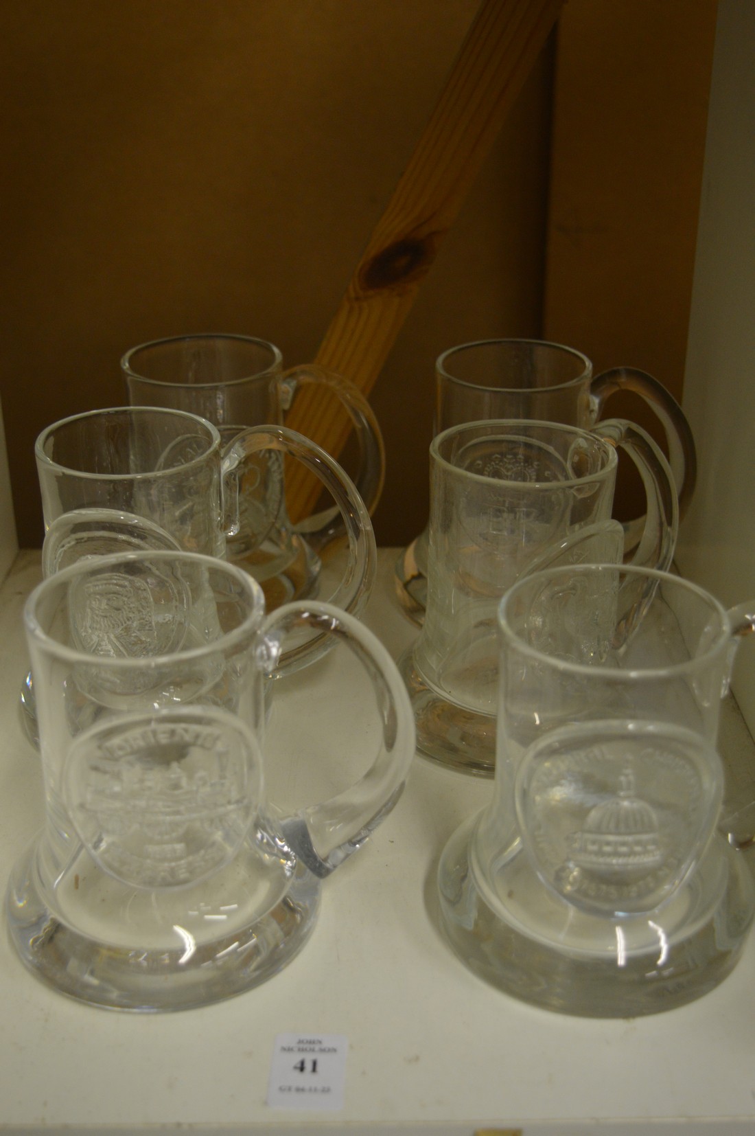 Six Commemorative glass tankards.