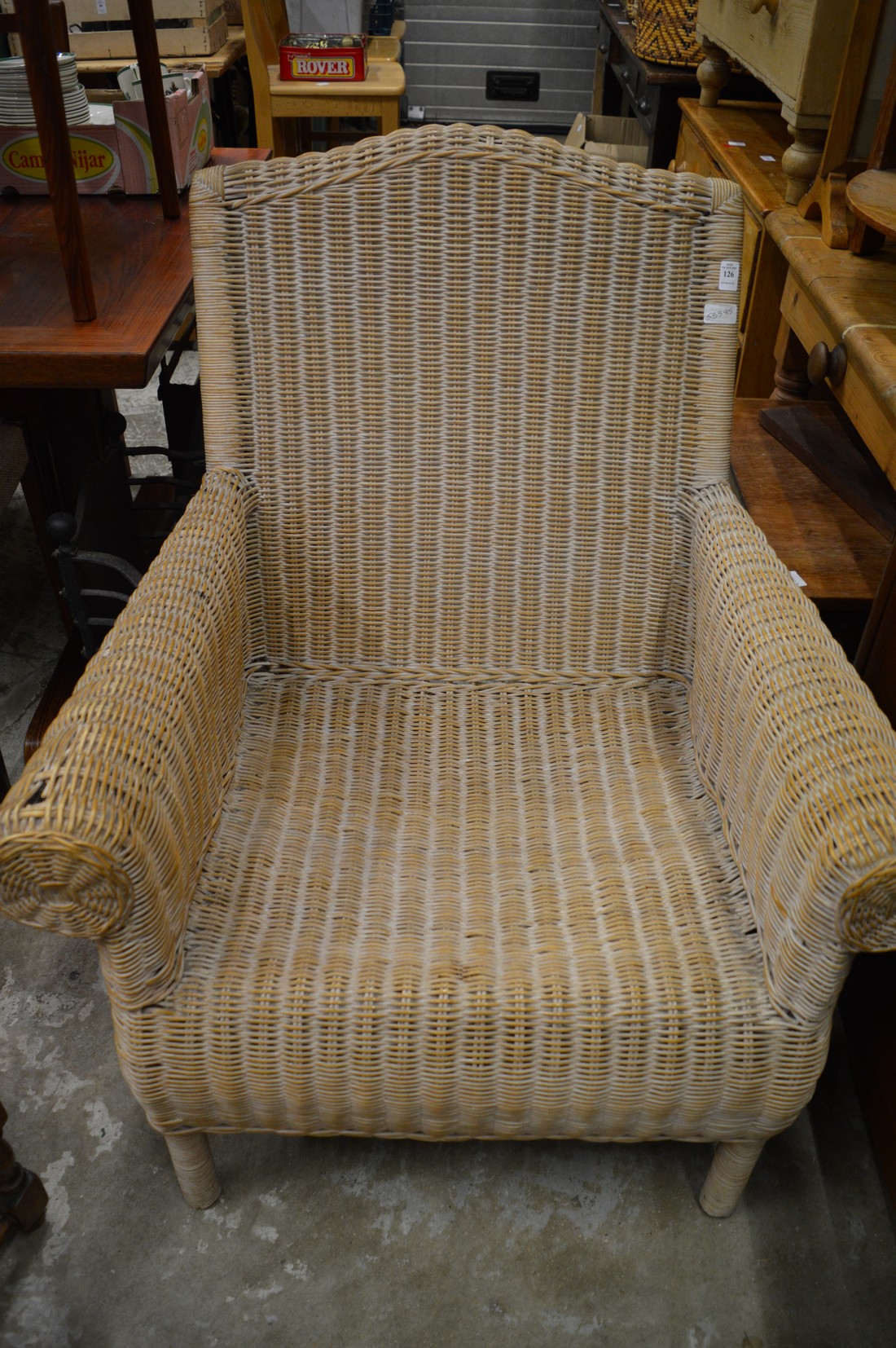 A wicker armchair.