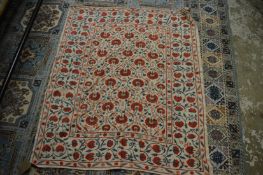 A good Arts and Crafts style Eastern cotton and floral woven throw or wall hanging 125cm x 100cm.