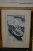 David Paskett, Figures on a sailing barge, watercolour, signed.
