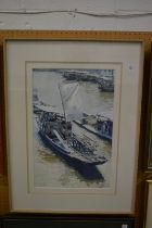 David Paskett, Figures on a sailing barge, watercolour, signed.