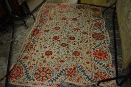A good Arts and Crafts style Eastern cotton and floral woven throw or wall hanging 290cm x 195cm.