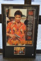 Al Pacino Scarface, reproduction colour poster, together with a signed photograph, framed and