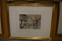 Gilbert, Busy street scene with figures, watercolour, signed.